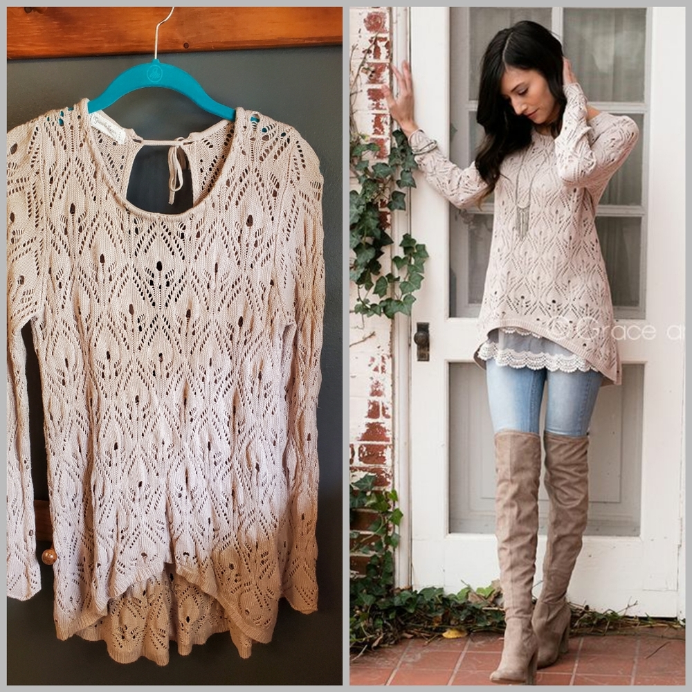 Pointelle Tie-back Sweater